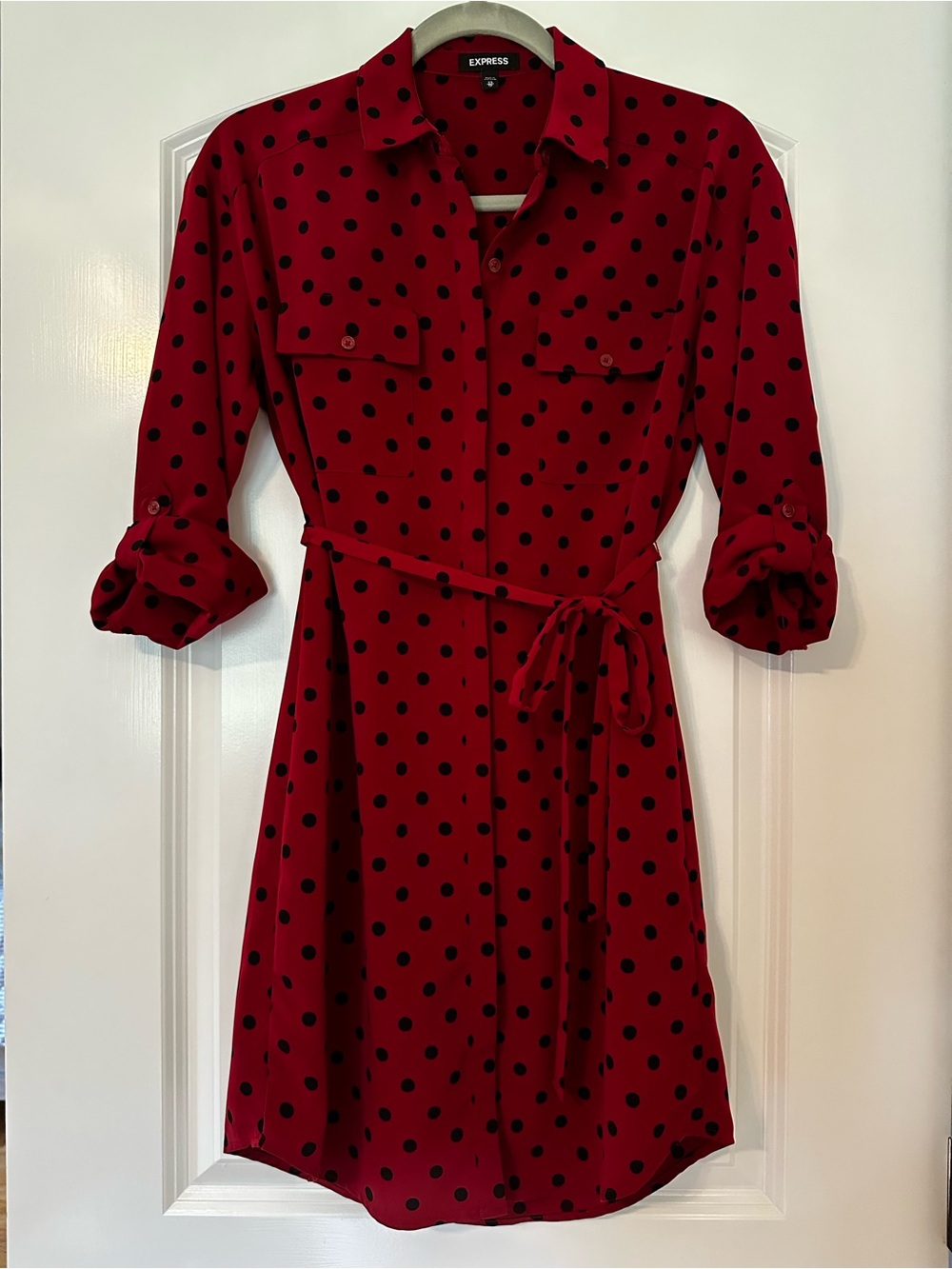 Express Polka Dot Shirt Dress